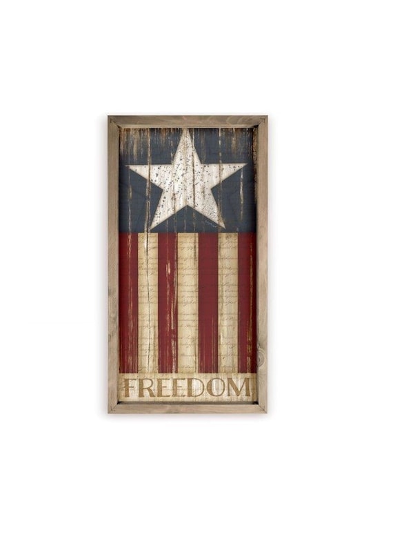 Freedom American Flag Farmhouse Style Wall Decor Sign - Available In Four Sizes