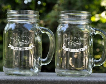 Personalized Engraved Mason Jar Mug With Banner Design (Sold Individually)