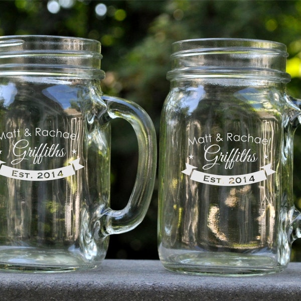 Personalized Engraved Mason Jar Mug With Banner Design (Sold Individually)