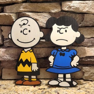 CHARLIE BROWN and LUCY Freestanding Hand-Painted Wooden Decor With Magnetic Backs - Classic Charlie Brown Peanuts Inspired Art