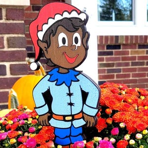 Elf Wooden Plant Stake | Whimsical Hand-Painted Christmas Decor | Potted Plant Accent