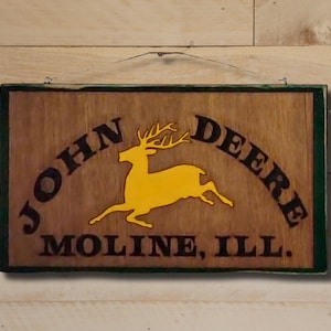 JOHN DEERE Tractor Framed Wooden Sign - Hand Painted Rustic Farmhouse Decor - Vintage Agricultural Art