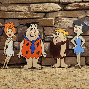 Decoração autônoma de madeira pintada à mão FLINTSTONES - Decoração clássica de desenho animado - Arte de parede vintage da Hanna-Barbera