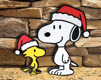 SNOOPY & WOODSTOCK Hand-painted Wooden Christmas Decor With