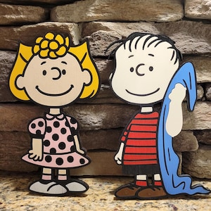 SALLY and LINUS Freestanding Hand-Painted Wooden Decor - With Magnetic Backs - Classic Charlie Brown Peanuts Inspired Art