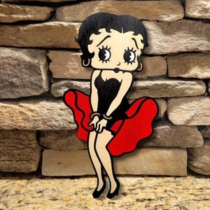 Hand-Painted Betty Boop Wooden Decor: Magnetic Vintage Cartoon Art