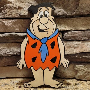FRED FLINTSTONE Decoração autônoma de madeira pintada à mão - Decoração clássica de desenho animado - Arte de parede vintage da Hanna-Barbera
