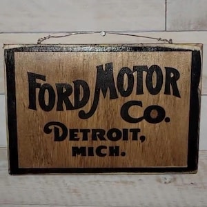 Insegna in legno con cornice FORD MOTOR - Decorazione rustica dipinta a mano - Arte automobilistica d'epoca