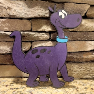 FLINTSTONES DINO Decoração autônoma de madeira pintada à mão - Decoração clássica de desenho animado - Arte de parede vintage da Hanna-Barbera