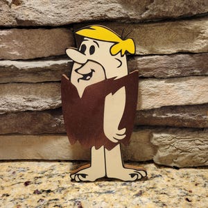 FLINTSTONES BARNEY Wolnostojąca, ręcznie malowana drewniana dekoracja - Klasyczna dekoracja z kreskówek - Sztuka ścienna Vintage Hanna-Barbera