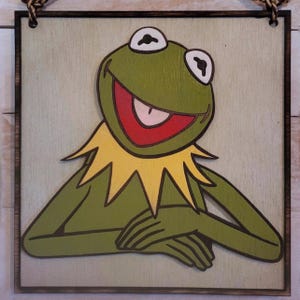 KERMIT THE FROG Layered Hand-Painted Framed Wooden Sign - Classic Jim Henson Decor - Vintage Muppets Art - Nursery, Home, or Office Display