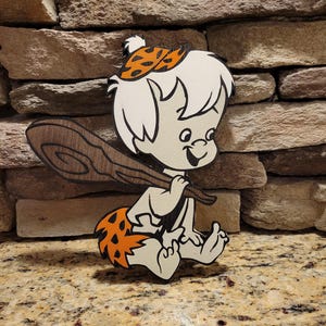 BAM BAM dos FLINTSTONES - Decoração autônoma de madeira pintada à mão - Decoração clássica de desenho animado - Arte de parede vintage da Hanna-Barbera
