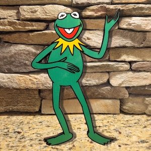 KERMIT THE FROG Freestanding Hand-Painted Piece With Magnetic Back - Classic Jim Henson Muppets Decor - Vintage Sesame Street Inspired Art