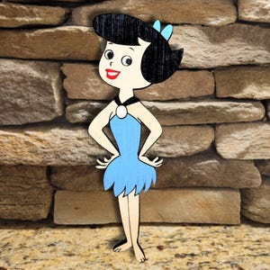 Hand-Painted Betty Rubble Wooden Decor: Magnetic Vintage Inspired Flintstones Art