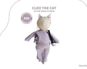 Gefüllte Katze Schnittmuster, Plüsch Yoga Puppe PDF, Kawaii Stofftier Anleitung, DIY Tier