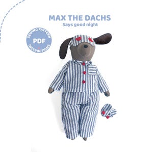 ダックスフント人形の縫製パターン - パジャマ姿のマックス（PDFダウンロード）