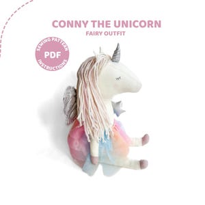 Unicorn with fairy clothes sewing pattern Pdf. Cloth doll / Stuffed animal toy / CONNY THE UNICORN fairy- by Tinypawspattern. Download.