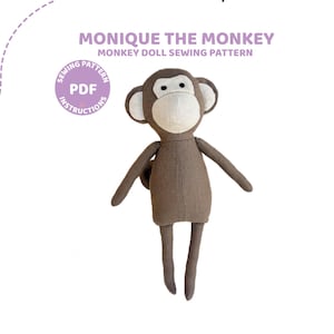 Monkey Doll Sewing Pattern PDF – Monique the Monkey Soft Toy Pattern – DIY Fabric cloth Doll Pattern – Printable Digital Download