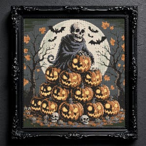 Gothic King Skeleton Cross Stitch Pattern Halloween Spooky Skeleton Pumpkin Embroidery Spooky Gothic Forest Bats Halloween Cross Stitch PDF