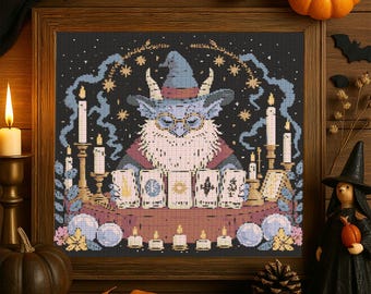 Padrão de ponto cruz de tarô de bruxa mágica, bordado de bruxa, fantasia assustadora, gótico, ponto cruz de Halloween em PDF