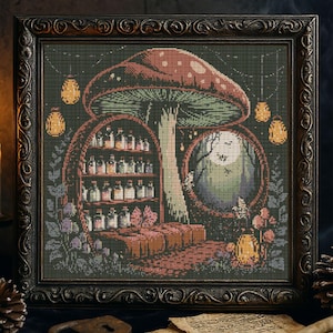 Cozy Mushroom Potion Room Cross Stitch Pattern Cozy Witch Room embroidery PDF Woodland Fantasy Garden Gothic Forest Cross Stitch Pattern