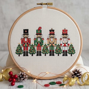 Nutcracker Soldiers Cross Stitch Pattern: Christmas Tree Embroidery Holiday Decor PDF Pattern
