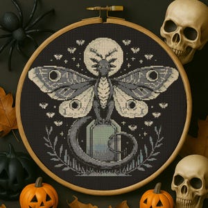 Moth Winged Dragon Cross Stitch Pattern Gothic Dragon Embroidery Fantasy Mystical Dragon Magic Spooky Halloween Lovers Cross Stitch PDF