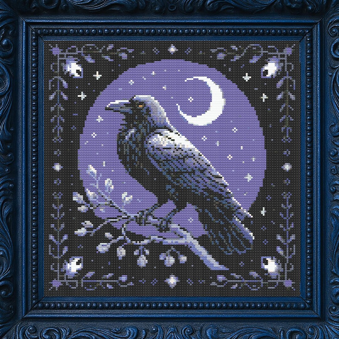Gothic Raven Cross Stitch Pattern Celestial Raven Embroidery Fantasy ...