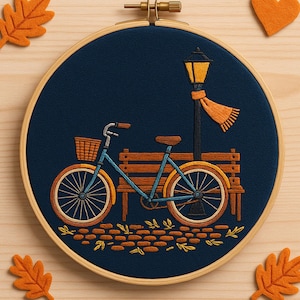 Gemütliches Herbst Fahrrad Stickerei Muster Vintage Sonnenblumenkorb Fahrrad Stickerei Nette Fahrrad Botanische Stitching Vorlage für Anfänger Liebhaber
