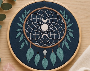 Celestial Moon Dreamcatcher Hand Embroidery Pattern Boho Dreamcatcher Embroidery Magical Dreamcatcher Lovers Stitching Template PDF Beginner