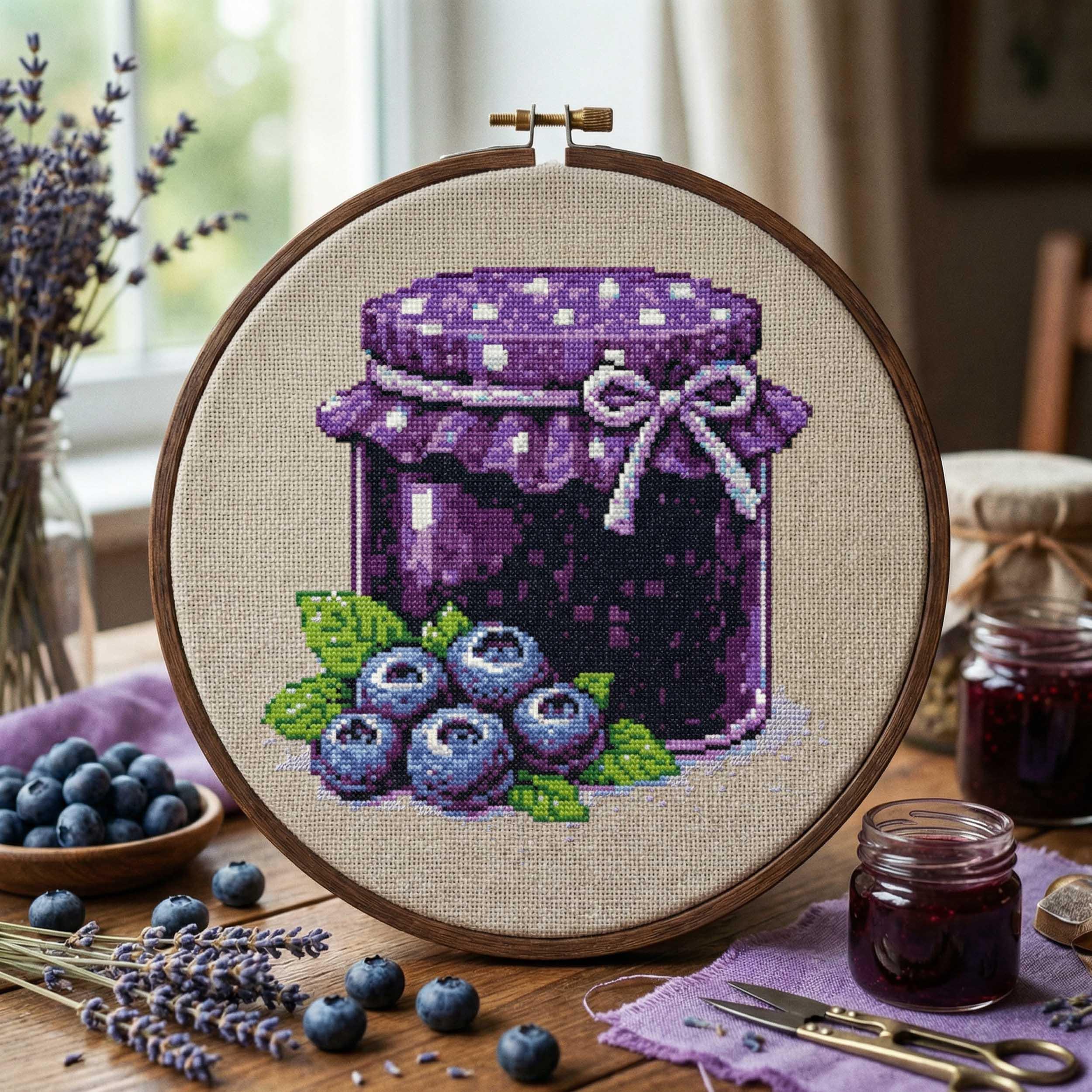 Blueberry Jam Cross Stitch Pattern: Fantasy Fruit Jar Embroidery PDF - Etsy