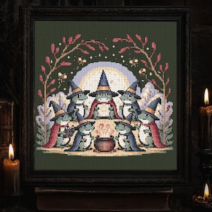 Witch Frog Cross Stitch Pattern Gothic Dark Witch Frog Embroidery Spooky Witch Frog Magical Forest Fantasy Halloween Lovers Cross Stitch PDF