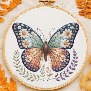Botanical Butterfly Cross Stitch Pattern Spring Floral Butterfly Embroidery Woodland Butterfly Garden Forest Animal Natural Cross Stitch
