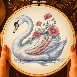 Floral Swan Cross Stitch Pattern Swan with Flowers Embroidery Cottagecore Floral Spring Garden Animal Cross Stitch PDF For Natural Lovers
