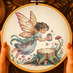 Forest Fairy Cross Stitch Pattern Sleeping Garden Fairy Flowers Embroidery Magical Fantasy Woodland Forest Cross Stitch PDF For Nature Lover