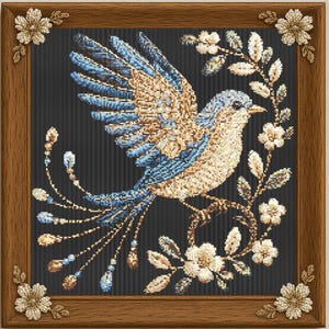 Magical Fantasy Bird With Floral Cross Stitch Pattern Bird With Flowers embroidery Woodland Forest Bird Cross Stitch Pattern PDF Beginner