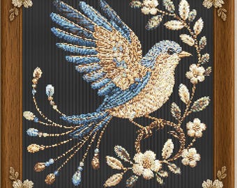 かわいい花柄の鳥のクロスステッチパターン | フープ刺繍 | PDF | すぐ