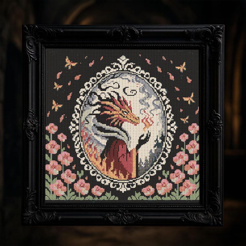 Fantasy Fire Dragon Cross Stitch Pattern Cozy Fantasy Dragon Wizard ...