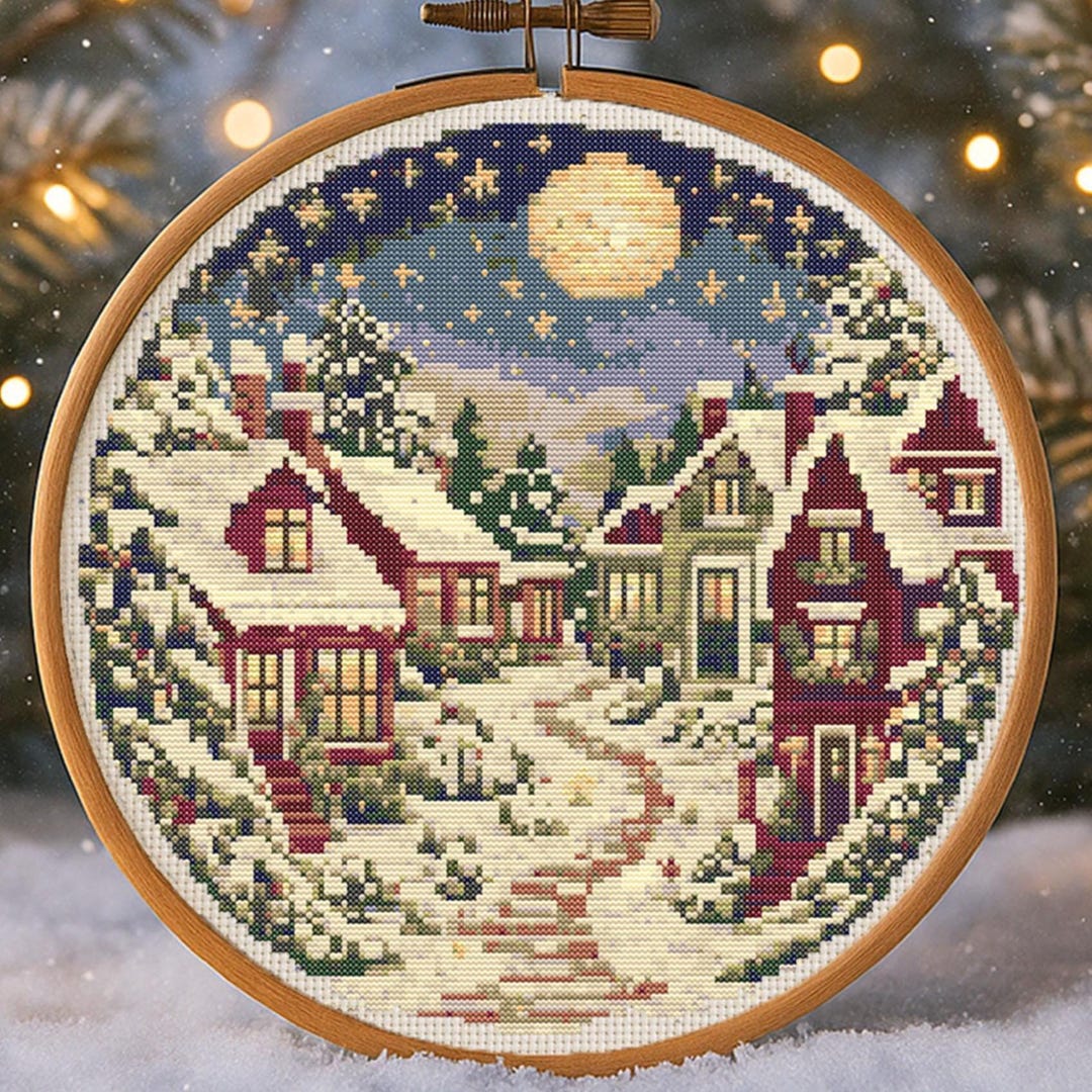 Snowy Winter Village Cross Stitch Pattern Cozy Village Christmas ...