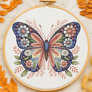 Spring Botanical Butterfly Cross Stitch Pattern Floral Butterfly Embroidery Woodland Butterfly Garden Cute Forest Animal Cross Stitch Lovers