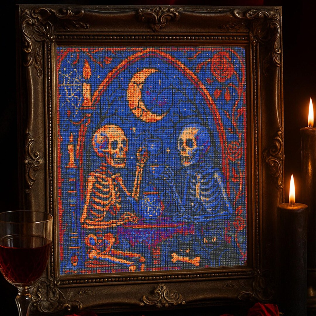 Gothic Skeleton Tea Party Cross Stitch Pattern Halloween Skeleton ...