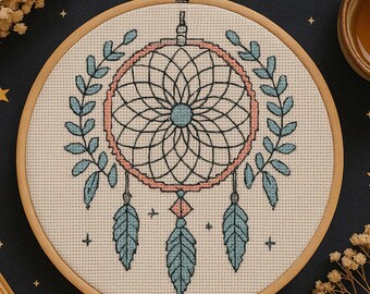 Boho Dreamcatcher Hand Embroidery Pattern Crescent Moon Dreamcatcher with Feathers and Stars Embroidery PDF Template For Beginner Friendly