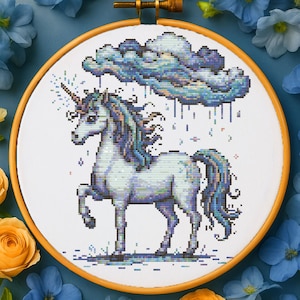 Gothic Storm Unicorn Cross Stitch Pattern Mystical Unicorn Cloud Embroidery Magical Fantasy Woodland Forest Cross Stitch PDF Dreamy Decor