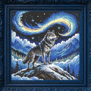 Cosmic Wolf Cross Stitch Pattern Celestial Galaxy Wolf Embroidery Fantasy Mystical Wilderness Spirit Animal Cross Stitch PDF Nature Lovers
