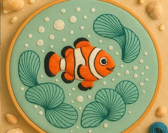 Cute Tropical Fish Hand Embroidery Pattern Happy Ocean Tropical Fish Embroidery Fun Sea Life Underwater Scene Template Beginner for Lovers