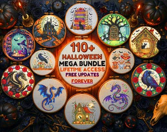 Entire Halloween Bundle 110+ Cross Stitch Patterns: Witchy Gothic Spooky PDF Embroidery, Lifetime Access