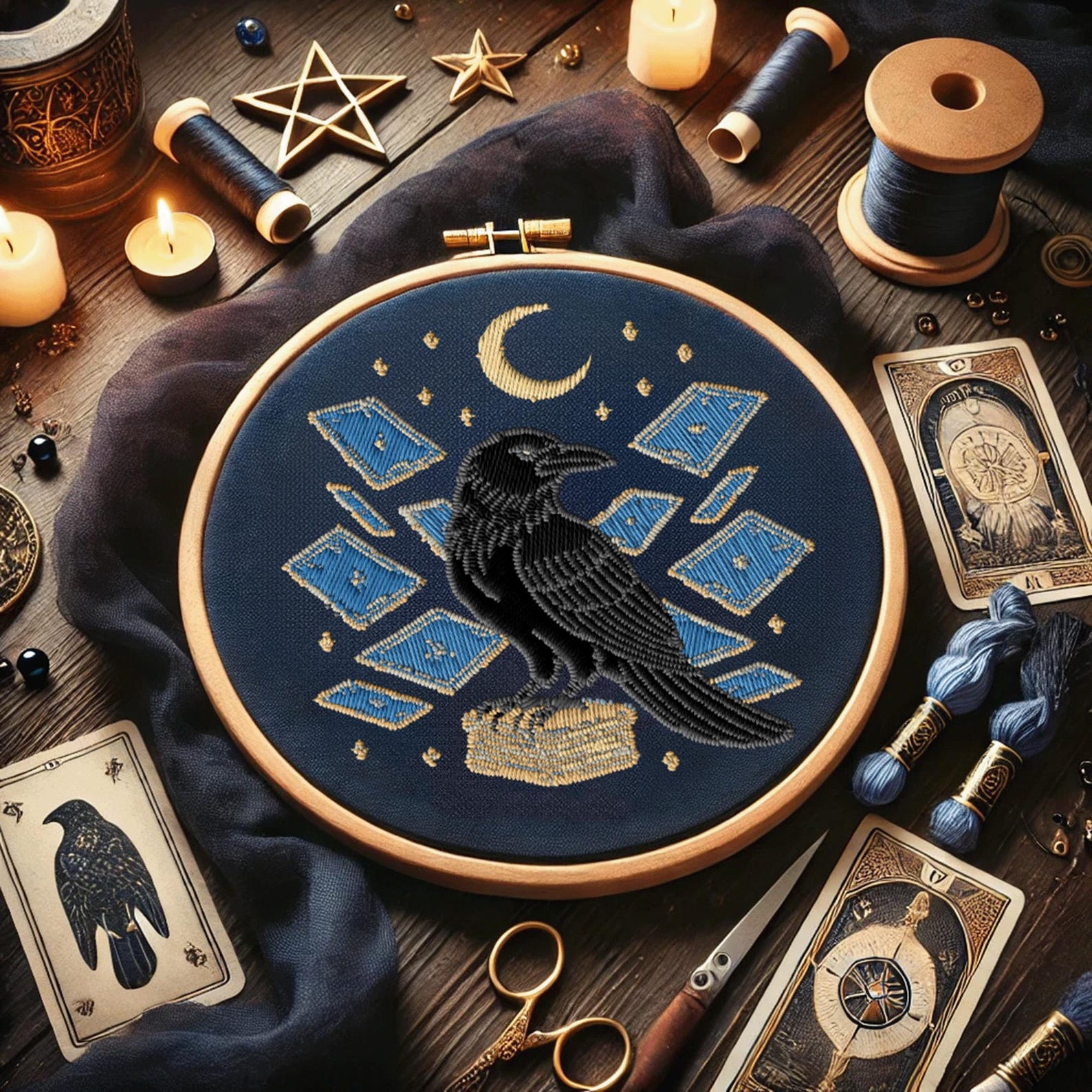 Gothic Raven Moon Hand Embroidery Pattern Magical Halloween Raven ...