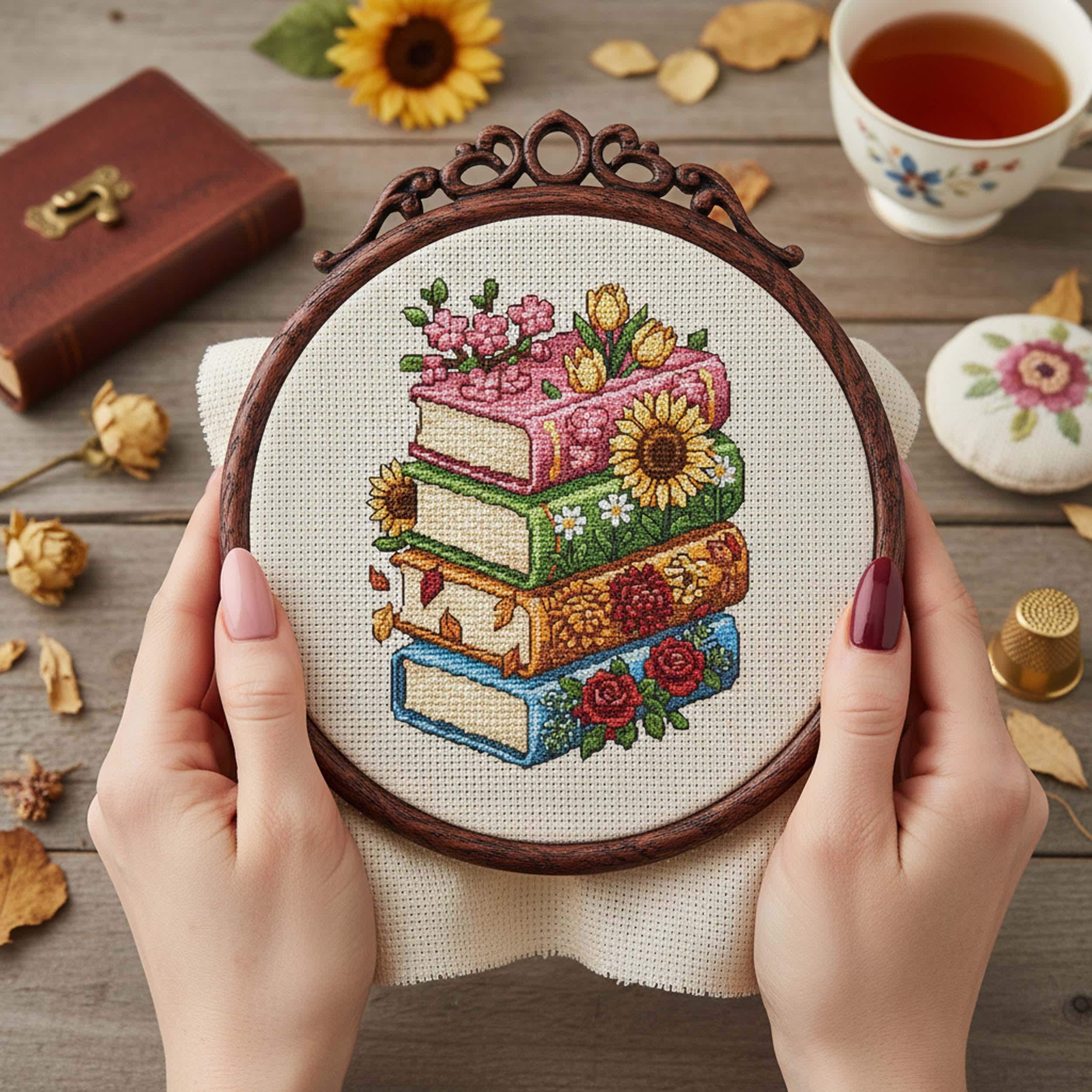 季節の花の本クロスステッチパターンフローラルスタック刺繍春夏秋冬