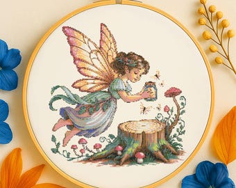 森の妖精のクロスステッチパターン 眠れる森の妖精の花の刺繍 魔法の