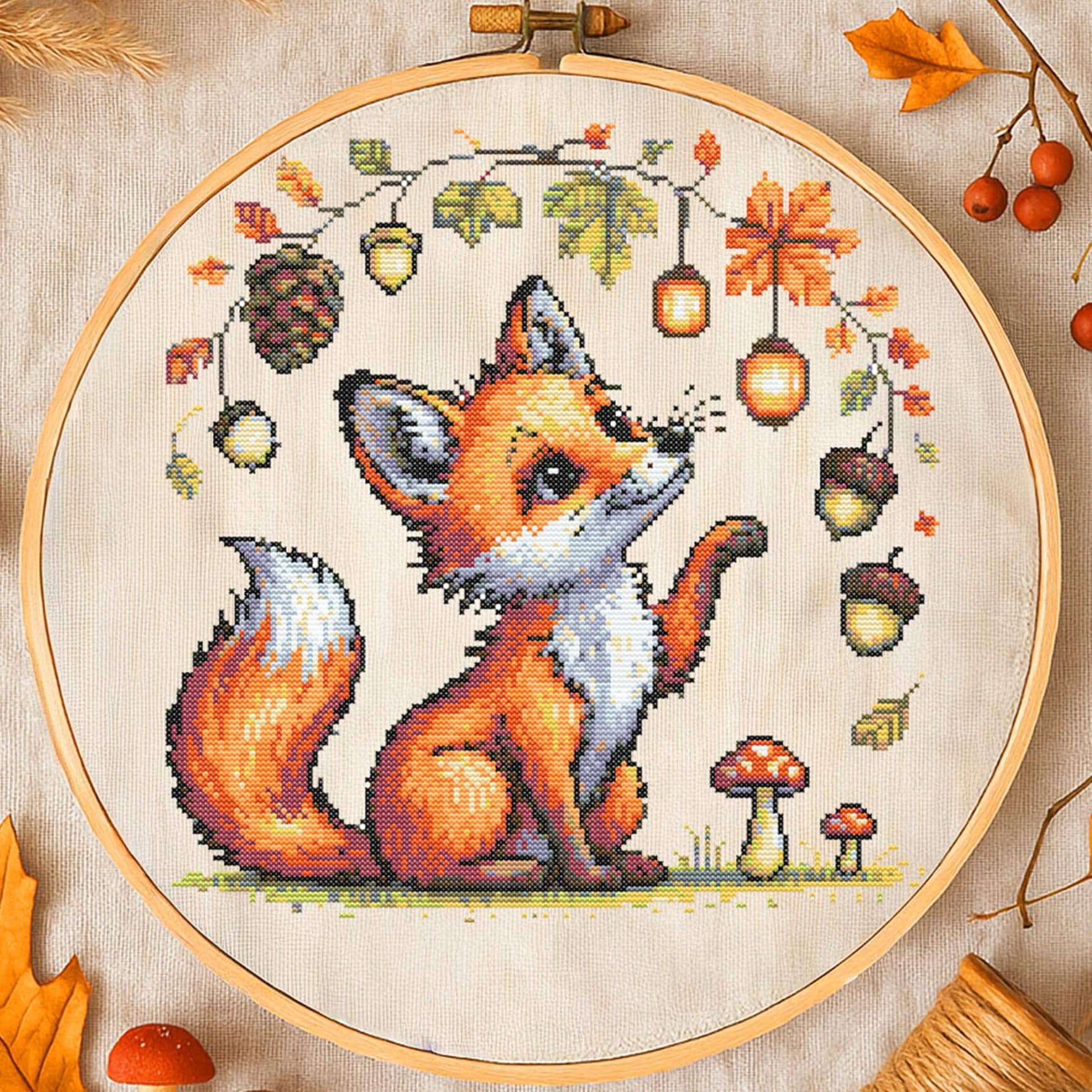 Charivna Kreuzstich-Set „Fuchs“ – Mit Zählmuster, Leinwand & 28 Farben Madeira-Garn